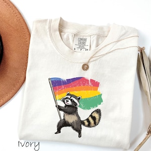 Comfort Colors® Cute Rainbow Animal Shirt, Funny LGBTQ Tee, Pride Month Sweatshirt, Queer Forest Critter T-Shirt, Raccoon Pride Flag Shirt