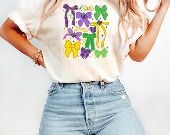 Mardi Gras Shirt, Mardi Gras T Shirt, Mardi Beads Louisiana Festival Shirt, New Orleans Carnival Bow Shirt,Mardi Gras Coquette Bow Shirt