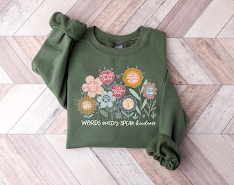 Words Matter Speak Kindness Sweatshirt, School Counselor T-Shirt, Teacher Gifts, Inspirational Mental Health Tee, Therapist Gift