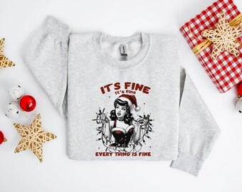 I'm Fine Everything Is Fine Sweatshirt, Christmas Sweatshirt, Sweatshirts Women, Christmas Sweatshirt Women, Christmas Lights Sweatshirt