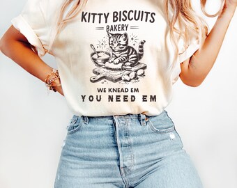 Kitty Biscuits Bakery Shirt, Funny Cat T-Shirt, Cute Cat Lover Tee, Cat Pun Sweatshirt, Gift For Her, Cat Baking Shirt, Vintage Style Tee