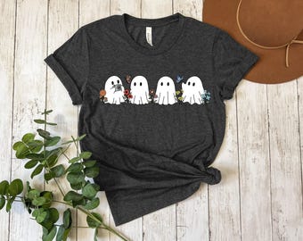 Halloween Ghost Shirt, Halloween Party Shirt, Floral Ghost Shirt, Autumn Shirt, Trick or Treat Shirt, Cute Ghost, Halloween Pumpkin Gift