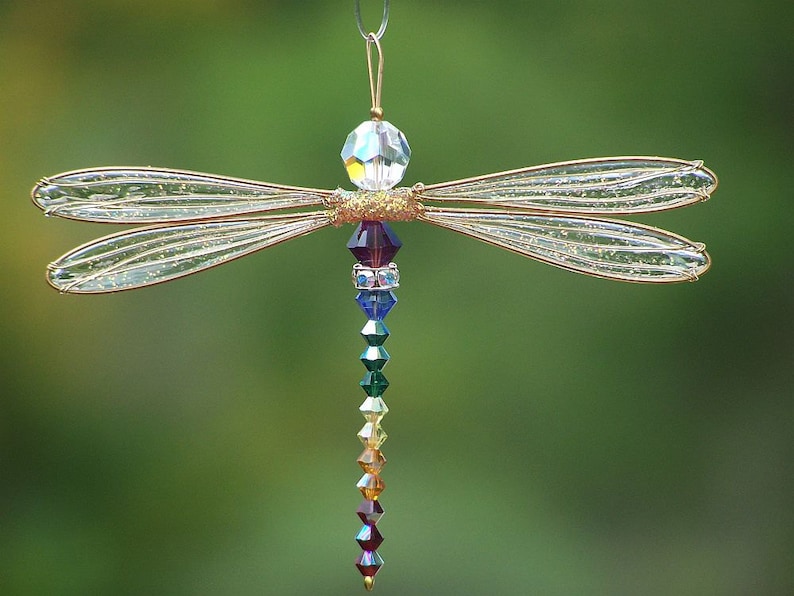 Suncatcher Dragonfly Small Dazzlefly Birthstones & 28 More Colors Measures 3-3/4 x 3 GOLD Toned image 3