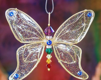 Suncatcher Butterfly - Birthstones & 28 More Colors - Gold Toned Dazzleflyz