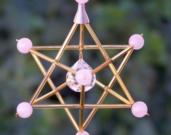 Rose Quartz - Love - Gem Star Merkaba Suncatcher / Pendulum - 3” x 4 3/4”