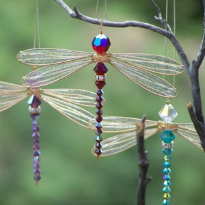 Suncatcher  Dragonfly Small Dazzlefly - Birthstones & 28 More Colors - Measures 3-3/4” x 3” -GOLD Toned-