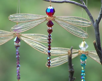 Suncatcher  Dragonfly Small Dazzlefly - Birthstones & 28 More Colors - Measures 3-3/4” x 3” -GOLD Toned-