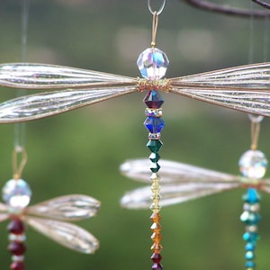 Suncatcher Dragonfly Medium Dazzleflyz - Birthstones & 28 More Colors - Measures 5 1/2” x 4” - Silver or Gold Toned