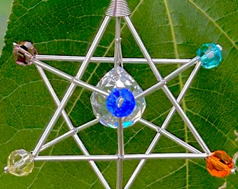 NEW! Extra Large Crystal Beads Merkaba Suncatcher / Pendulum - 3” x 4 3/4” - 7 Chakras  & Color Options