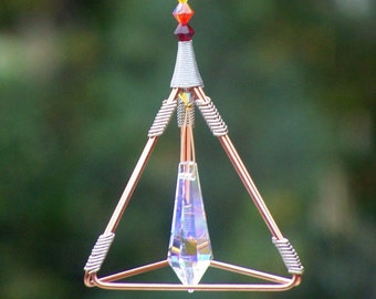 Pendulum Pyramid - 7 Chakra Crystal Beads Suncatcher - 2 1/2” x 4 1/2”