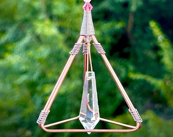 NEW! Pastel Rainbow - Pyramid Pendulum / Suncatcher - Crystal Beads - 2 1/2” x 4 1/2”