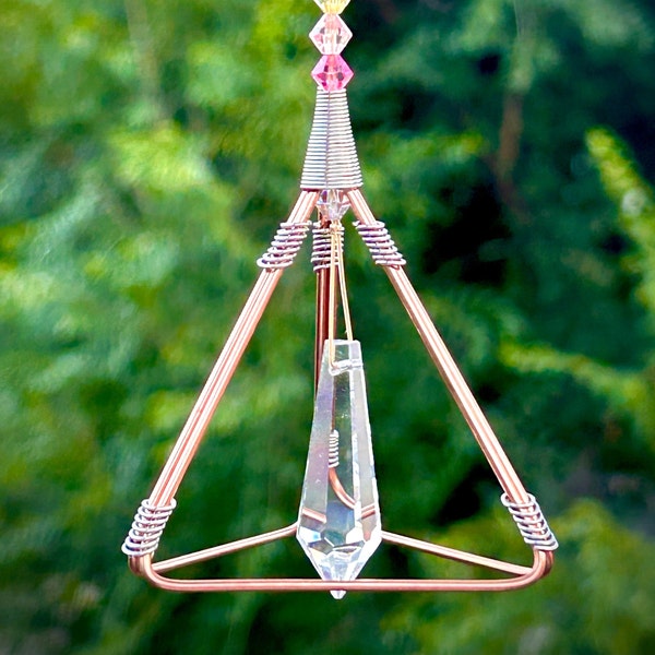 NEW! Pastel Rainbow - Pyramid Pendulum / Suncatcher - Crystal Beads - 2 1/2” x 4 1/2”