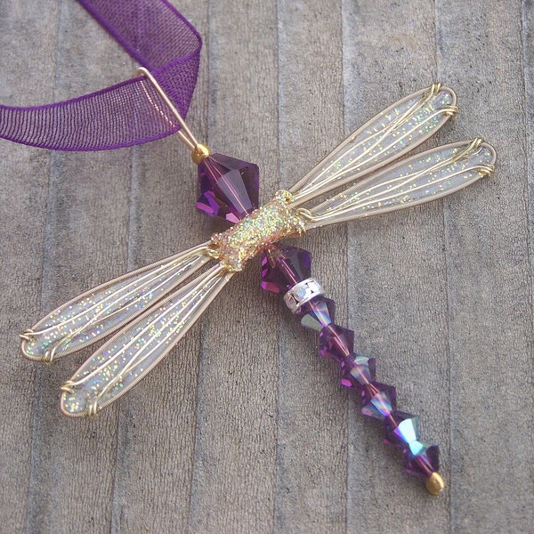 Dragonfly Necklace - Birthstones & 28 More Colors - Gold Toned Dazzlefly - Appx. 2” x 2”