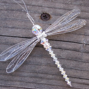 Suncatcher Dragonfly Small Dazzlefly - Birthstones & 28 More Colors- Measures 3-3/4” x 3” -SILVER Toned-