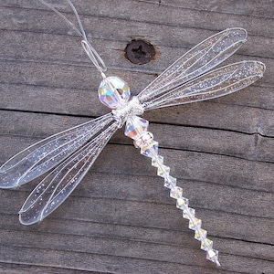 Suncatcher Dragonfly Small Dazzleflyz - Birthstones & 28 More Colors- Measures 3-3/4” x 3” -SILVER Toned