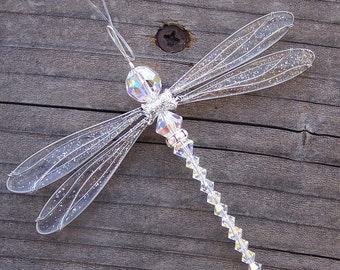 Suncatcher Dragonfly Small - Birthstones & 28 More Swarovski Colors -SILVER Toned Dazzlefly