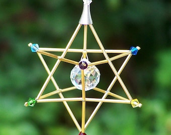 7 Chakras Merkaba Suncatcher / Pendulum - SWAROVSKI - Gold Tones