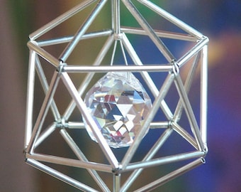 NEW! 7 Chakras Icosahedron Suncatcher / Pendulum - SWAROVSKI - Silver Tones