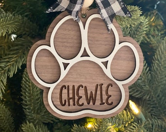 Dog Ornament, Personalized Dog Paw Ornament, Christmas Gift