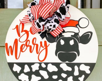 Christmas Door Hanger | Cow Christmas Door Sign | House Warming Gift