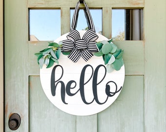 Front Door Sign, Hello Door Hanger, Wooden Door Sign, Mothers Day Gift