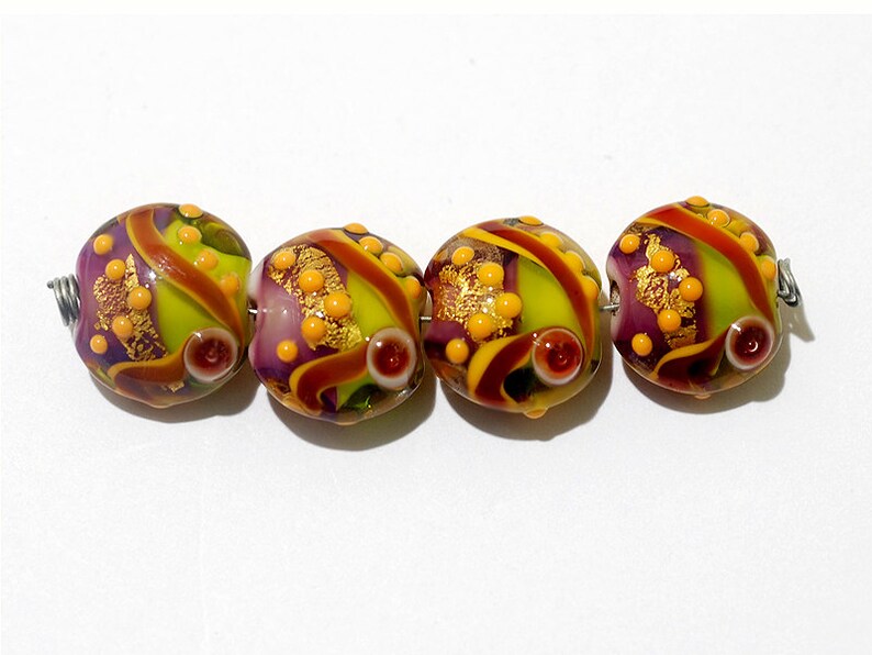 SALE Four Carolina Parakeet Lentil Beads 11007012 Handmade Grace Lampwork Bead Set