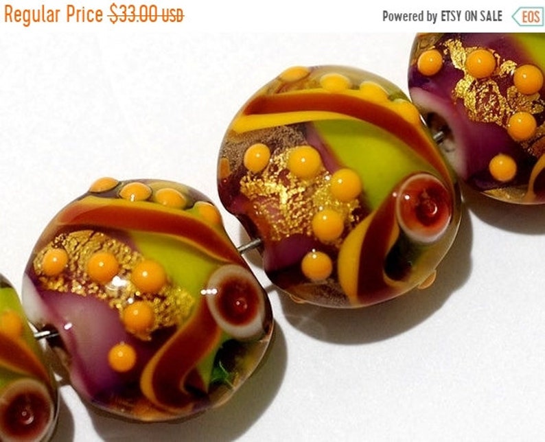 SALE Four Carolina Parakeet Lentil Beads 11007012 Handmade Grace Lampwork Bead Set