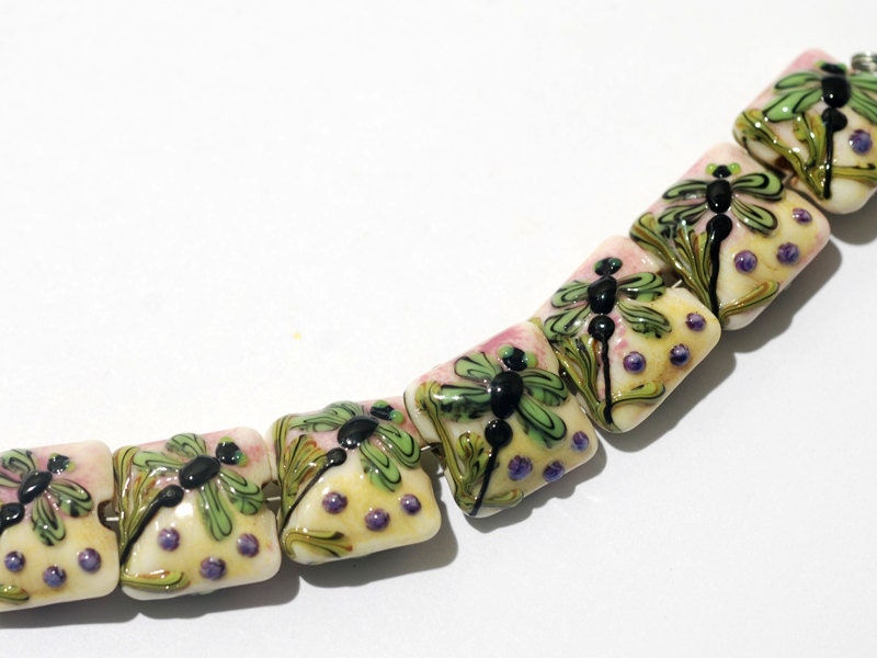 Seven Green Dragonfly Pillow Beads 11005904 Handmade Etsy