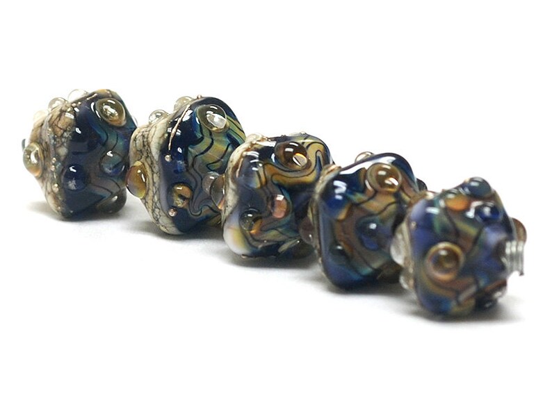 Glass Lampwork Bead Set Five Purple Free Style Bicone Beads Etsy