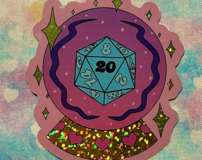 magical sparkly d20 crystal ball sticker | kawaii d&d aesthetic | pastel wizard sticker | for laptops waterbottles
