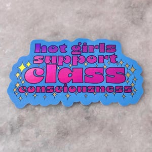 ragazze hot supportano la coscienza di classe adesivo olografico / per bottiglie d'acqua computer portatili / solidarietà classe operaia / compagna ragazza di sinistra codificata