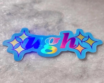 autocollant holographique ugh brillant bratty | pour ordinateurs portables gourdes | brillant drôle extra attitude | Esthétique vaporwave pastel