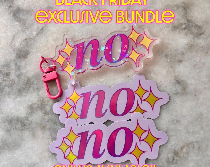 LIMITED BLACK FRIDAY sparkly no kawaii gift bundle | holographic sticker & resin keychain combo | perfect stocking stuffer set