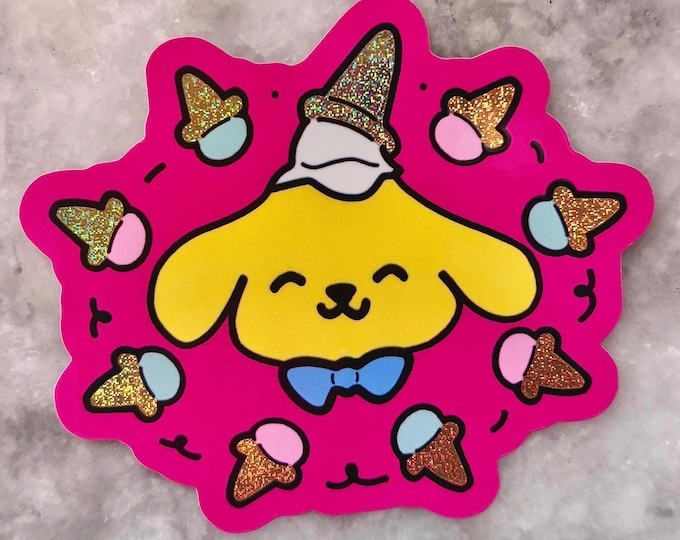 pompompurin ice cream spiral pixie dust sticker | cute dessert boat dog bowtie | favorite sweet treat sparkly gift | for laptops waterbottle
