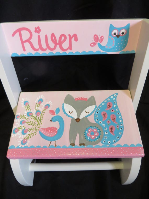 Personalized Chair Step Flip Stool Fiona The Fox Peacock Owl Etsy