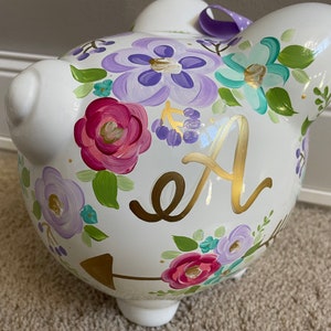 piggy bank hand painted personalized abigails bright floral wild child image 4