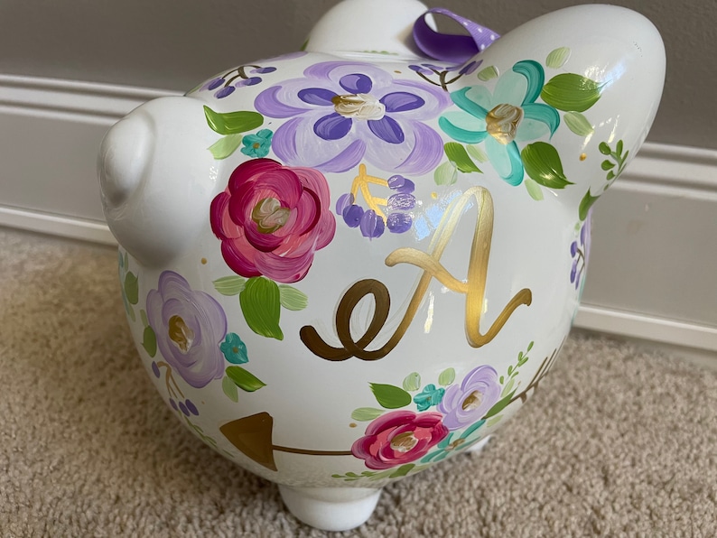 piggy bank hand painted personalized abigails bright floral wild child image 4