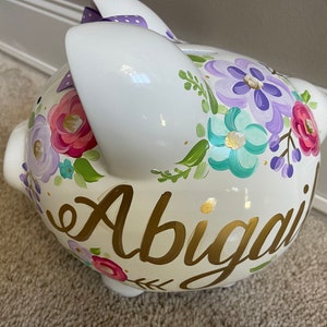 piggy bank hand painted personalized abigails bright floral wild child image 2
