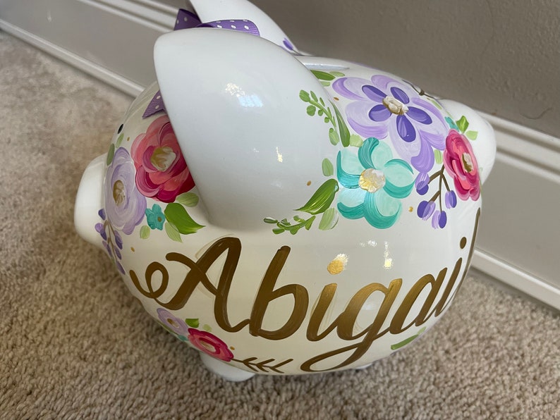 piggy bank hand painted personalized abigails bright floral wild child image 2