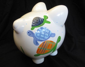 hand painted personalized Piggy Bank turtle reef sea turtles