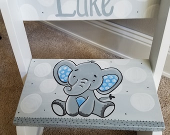 personalized chair step flip stool grey elephant