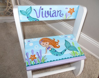 personalized chair step flip stool lavendar mermaid