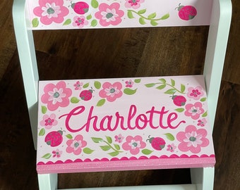 personalized chair flip step stool delicate pink or purple floral ladubyg