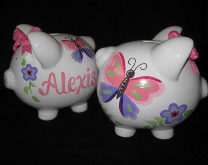 Piggy Bank Hand Painted Personalized Bright Whimsy Butterfly - Etsy