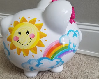 personalized piggy bank you are my sunshine and rainbows