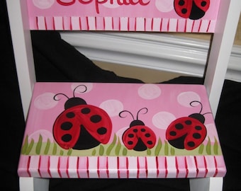personalized chair step flip stool little Miss red ladybug