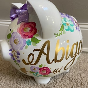 piggy bank hand painted personalized abigails bright floral wild child image 3