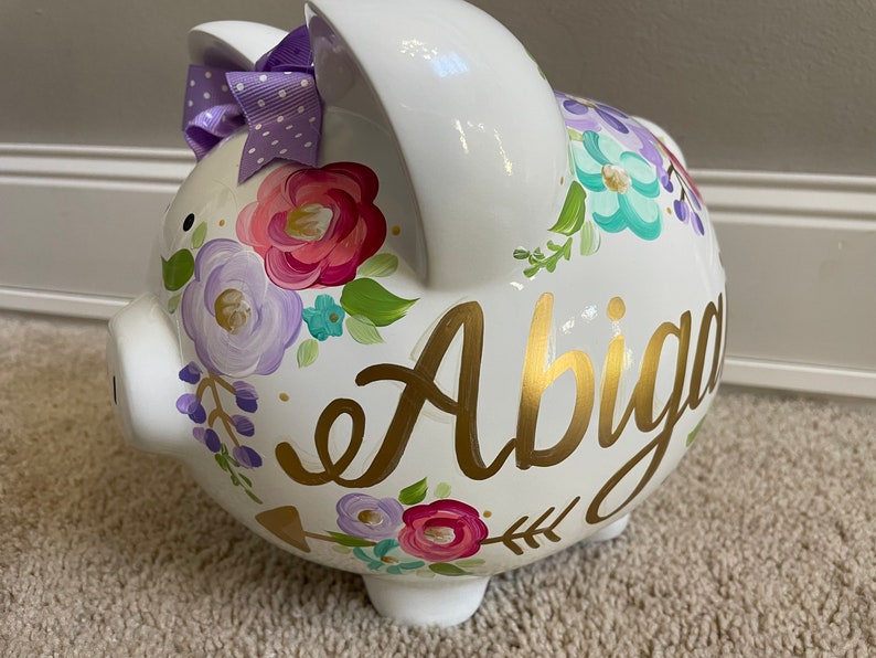 piggy bank hand painted personalized abigails bright floral wild child image 3