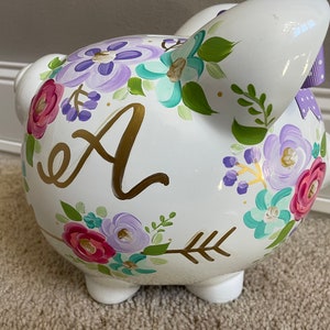 piggy bank hand painted personalized abigails bright floral wild child image 5