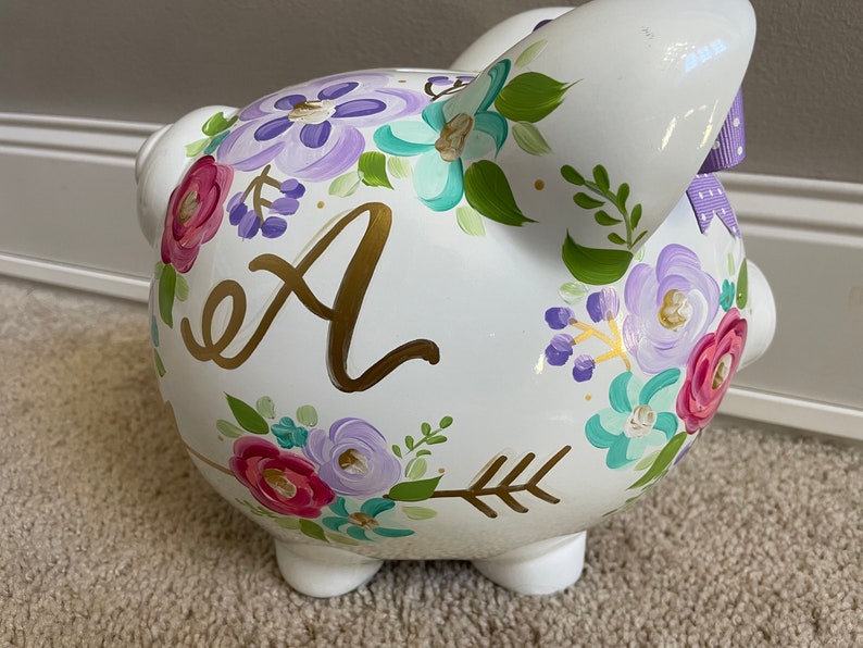 piggy bank hand painted personalized abigails bright floral wild child image 5